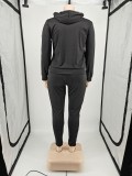 Winter Plus Size Black Contrast Stripe Long Sleeve Zipper Top And Pant Two Piece Set