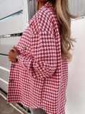 Winter Red Plaid Turndown Neck Button Up Loose Short Coat