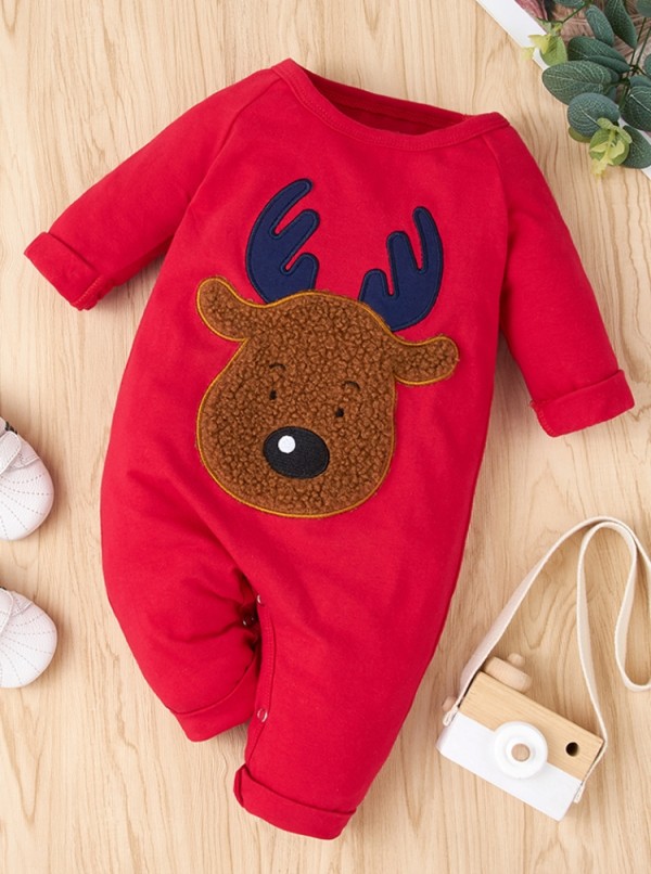 Winter Baby Body Red Christmas Deer Applique Romper