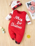 Winter Baby Girl Christmas Print Romper with Hat