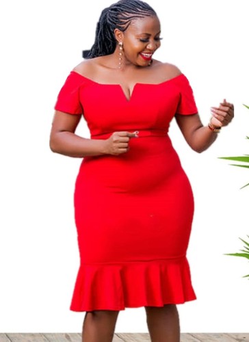 Fall Plus Size Mother of the Bride Elegant Red Off Shoulder Mermaid Midi Party Dress