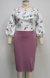 Fall Plus Size Mother of the Bride Elegant Floral Patch Pink Slim Midi Dress