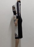 Fall Retro Print Turndown Collar Half Sleeve Midi Dress