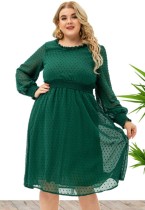 Fall Elegant Plus Size Dot Print Round Neck Long Sleeve Midi Dress