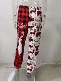Winter Christmas Red Print Contrast Checked Jogging Pant