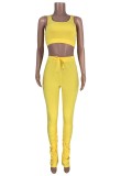 Fall Sexy Yellow Vest And Plain Stacked Pant Two Piece Set
