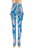 Winter Casual Blue Tie Dyed Pocket Stacked Pant