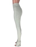 Fall Sexy Grey High Waist Stacked Pant