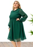 Fall Elegant Plus Size Dot Print Round Neck Long Sleeve Midi Dress