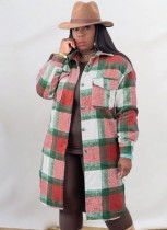 Winter Casual Red Plaid Oversize Long Shirt Mantel