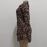 Fall Sexy Leopard Print Tie Long Sleeve Blouse