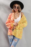 Winter Casual Yellow Contrast V-neck Button Up Loose Sweater