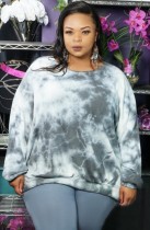 Fall Plus Size Casual Gray Tie Dye Round Neck Loose Pullover Blouse