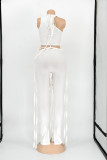 Summer White Sexy Tassels Bodycon Crop Top and Pants Set