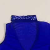 Fall Sexy Blue Sequins One Shoulder High Neck Long Dress