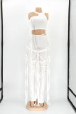 Summer White Sexy Tassels Bodycon Crop Top and Pants Set