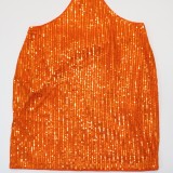 Fall Sexy Orange Sequins Halter Blackless Bodycon Club Dress