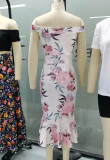 Summer Sexy Floral Off Shoulder Irregular Frill Midi Dress