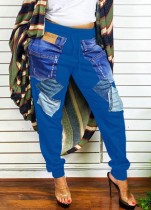 Pantalone da jogging tascabile con stampa jeans con patch blu casual invernale