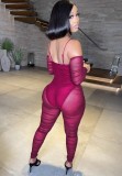 Fall Sexy Pink Off Shoulder See Through Jumpsuit