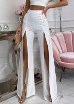 Pantalon fendu sexy taille haute blanc d'automne