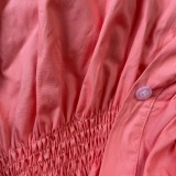 Autumn Casual Pink Oversizes O-Neck Pleated Blouse Dress