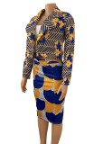 Autumn Formal Multi-Color Cropped Blazer and Midi Skirt 2 Piece Skirt Set