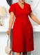 Autumn Formal Red V-Neck Pleated Office Dress with Belt
