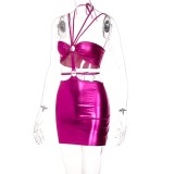 Summer Rose Metallic Sexy Keyhole Hollow Out Strap Mini Party Dress