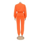 Winter Orange Blank Crop Top and Sweatpants Two Piece Set