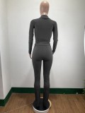 Winter Casual Grey Knit Crop Top and Pants Two Piece Set