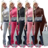 Winter Rose Sports Blank Zipped Up Turtleneck Two Piece Pants Tracksuit