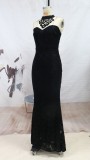 Autumn Black Lace Scoop Neck Mermaid Long Evening Dress