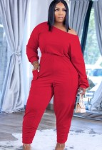 Autumn Casual Red Shirt and Stack Pants Two Piece Set