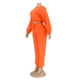 Winter Orange Blank Crop Top and Sweatpants Two Piece Set