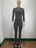 Winter Casual Grey Knit Crop Top and Pants Two Piece Set