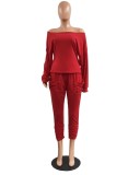 Autumn Casual Red Shirt and Stack Pants Two Piece Set