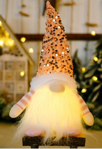 Decorações de Natal Enfeites de Natal Lantejoulas Boneca do Papai Noel com luzes LED (sem bateria)