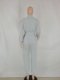 Winter Casual Grey Zipped Up Long Sleeve Jumpsuit