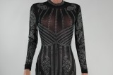 Winter Black Beaded Sexy Long Sleeve Tight Party Jumpsuit