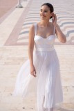 Summer White Push Up Strap Long Bridemaid Wedding Dress