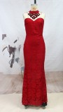 Autumn Red Lace Scoop Neck Mermaid Long Evening Dress