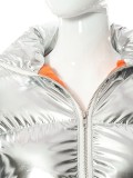 Winter Silver Turtleneck Zipper Long Sleeve Cropped Downcoat