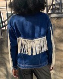 Autumn Blue Fringe Denim Plus Size Jacket