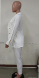 Sonbahar Beyaz Devirme Yaka Profesyonel Blazer ve Pantolon Takım