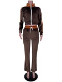 Winter Brown Velour Jessey Jacket and Pants Two Piece Tracksuit