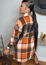 Herfst oranje geruite print volledige mouwen lange blouse