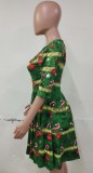 Women Carvinal Print Crew Neck Half Sleeve Christmas Dress