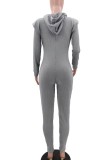 Winter Grey Knitting Front Zipper Bodycon Jumpsuit