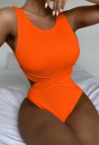Orange One Piece Cut Out Sleeveless O-Neck Swimwear